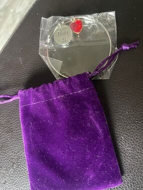 Silver Tone Bangle Bracelet with Red Heart Charm thirty AF B-day gift